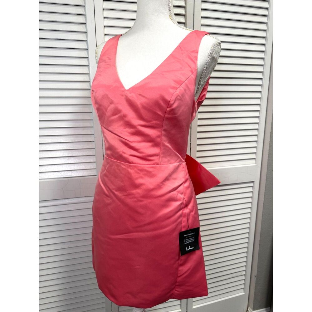 Lulu's Charming Celebration Pink Taffeta Bow Mini Dress Size Medium NWT $79 - Picture 8 of 10